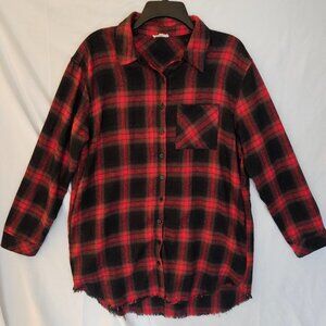 Womens Tunic Length Red and Black Plaid Flannel Size Medium by Jodifl